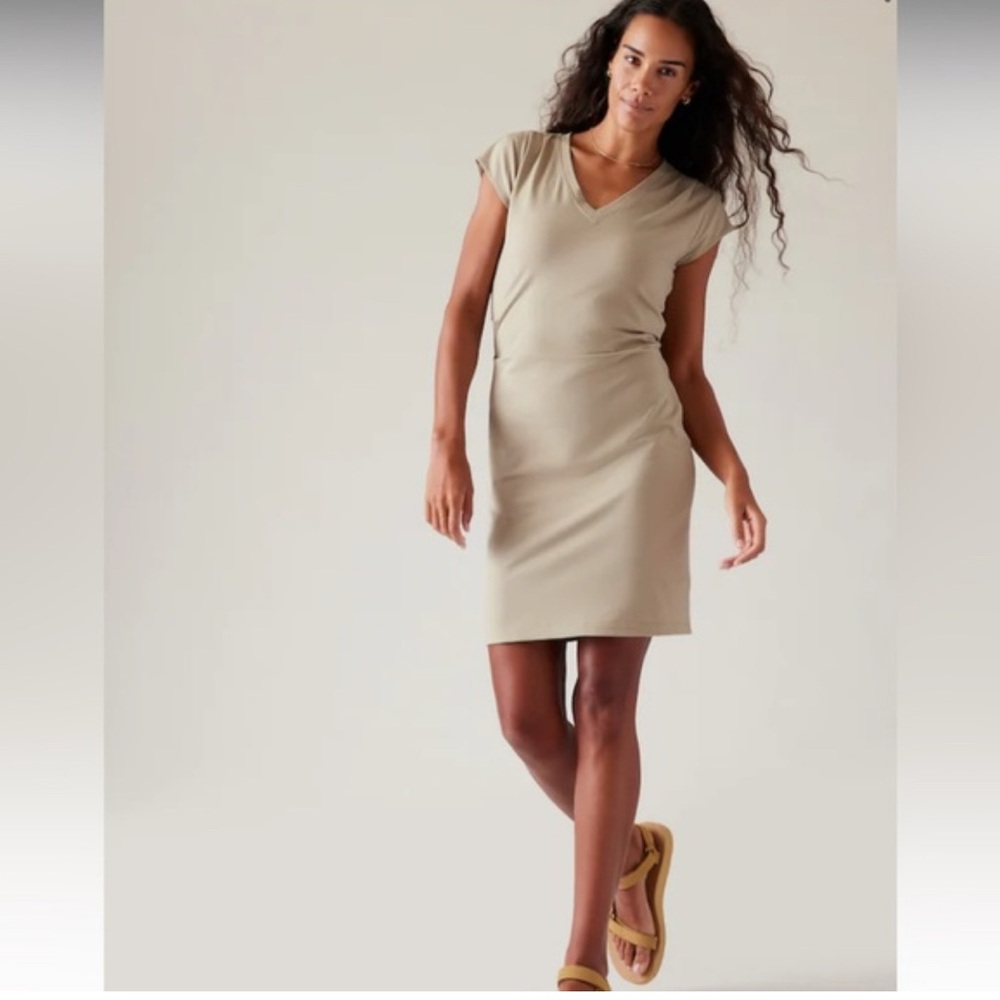 Athleta Tan V-Neck Mini Dress